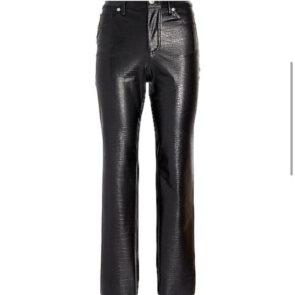 Express Pants - Express Croc-Embossed Faux Leather High-Rise Straight-Leg Pants 2 Office Siren